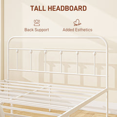 HOMCOM 4ft Double Platform Bed Frame with Underbed Storage Tall Headboard Steel Slat No Box Spring Needed Easy Assembly White