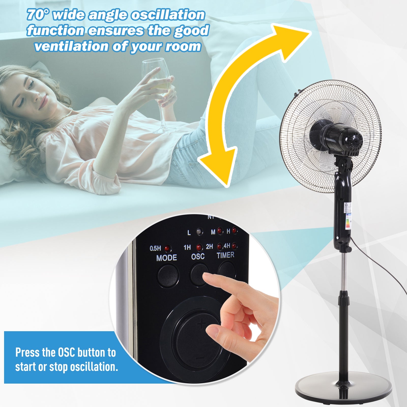 HOMCOM Oscillating Floor Fan W/ Remote Control