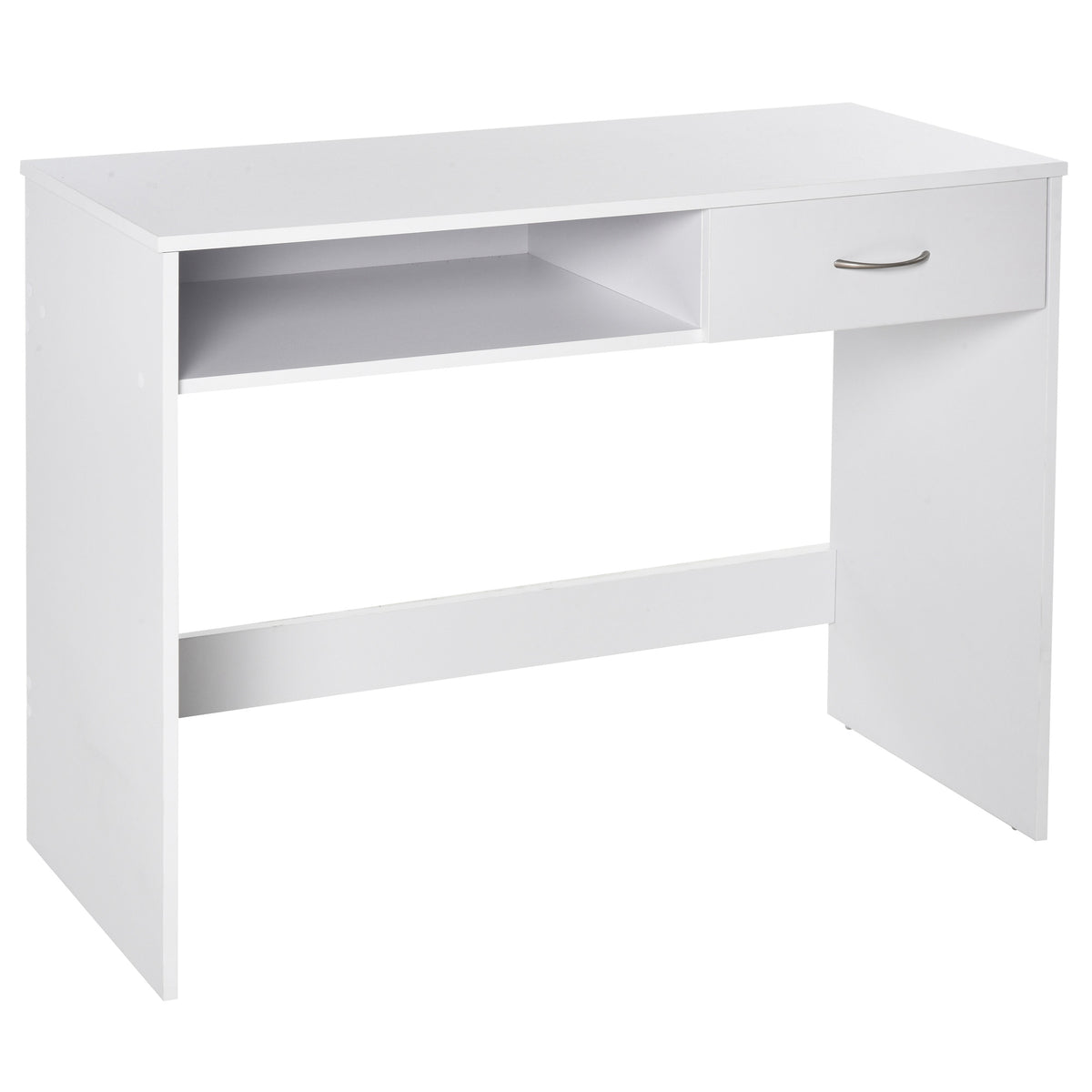 Kozy Compact Computer Desk, Study Table with Drawer and Storage Compartment, Writing Workstation, White