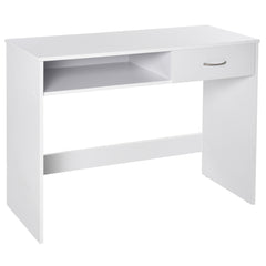 Kozy Compact Computer Desk, Study Table with Drawer and Storage Compartment, Writing Workstation, White