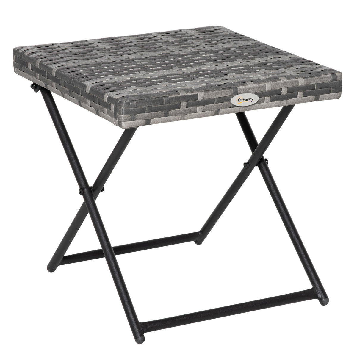 Kozy Square PE Wicker Rattan Folding Table,Weather Resistant Wicker Weave Side Table with Steel Frame, Grey