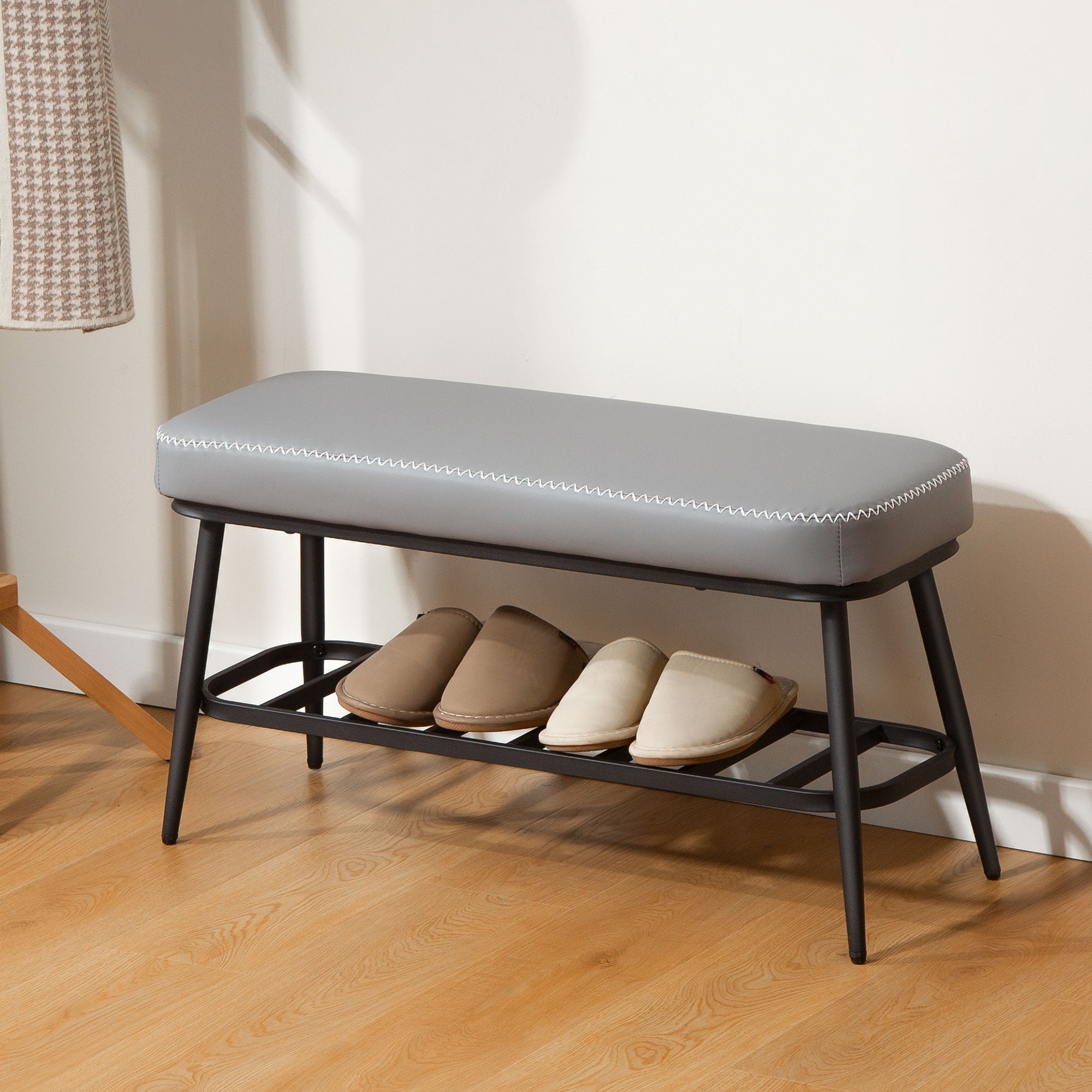 Kozy - PU Leather Shoe Storage Bench - Grey