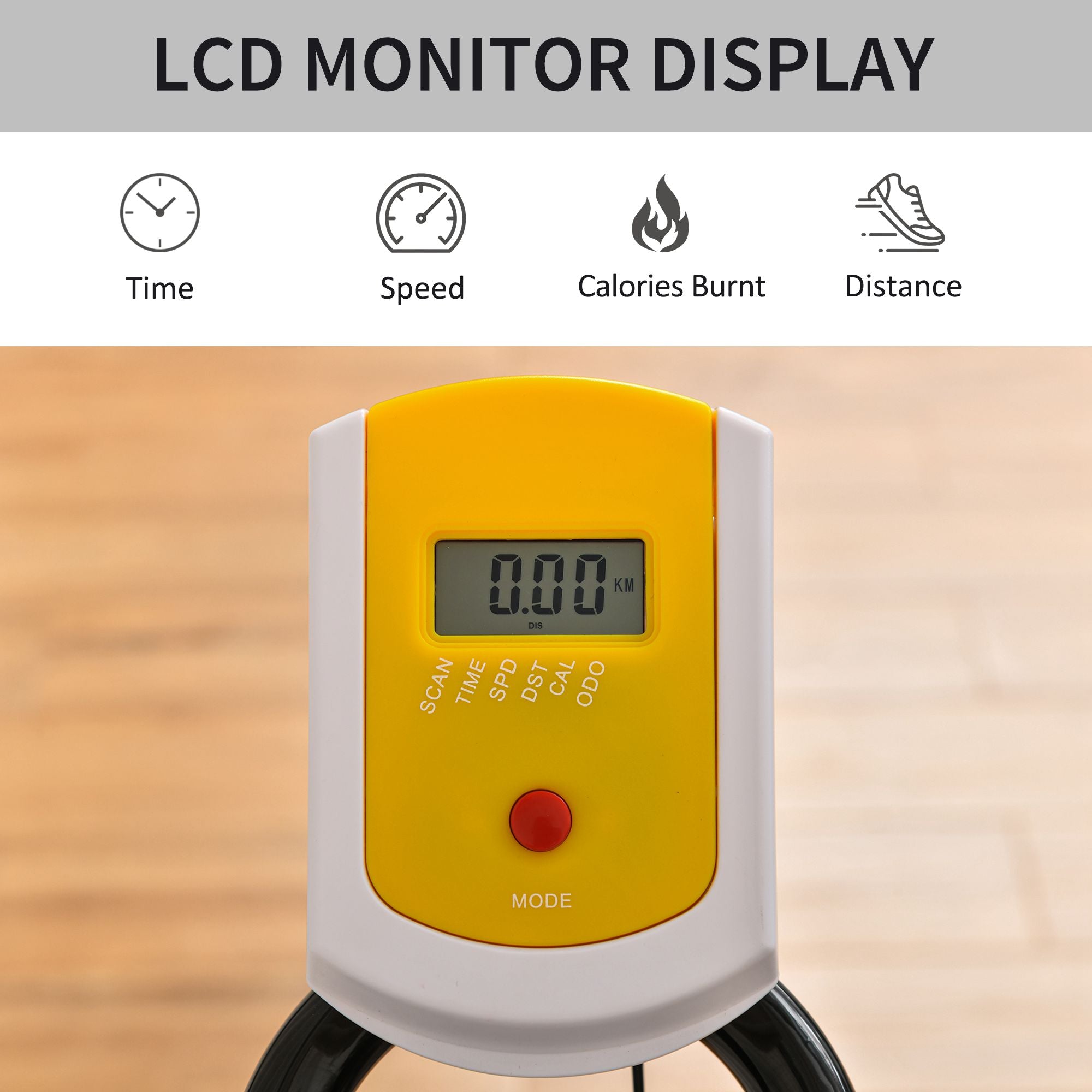 Kozy Exercise Bike, with 6kg Flywheel Belt Drive, Adjustable Resistance, LCD Display - Yellow