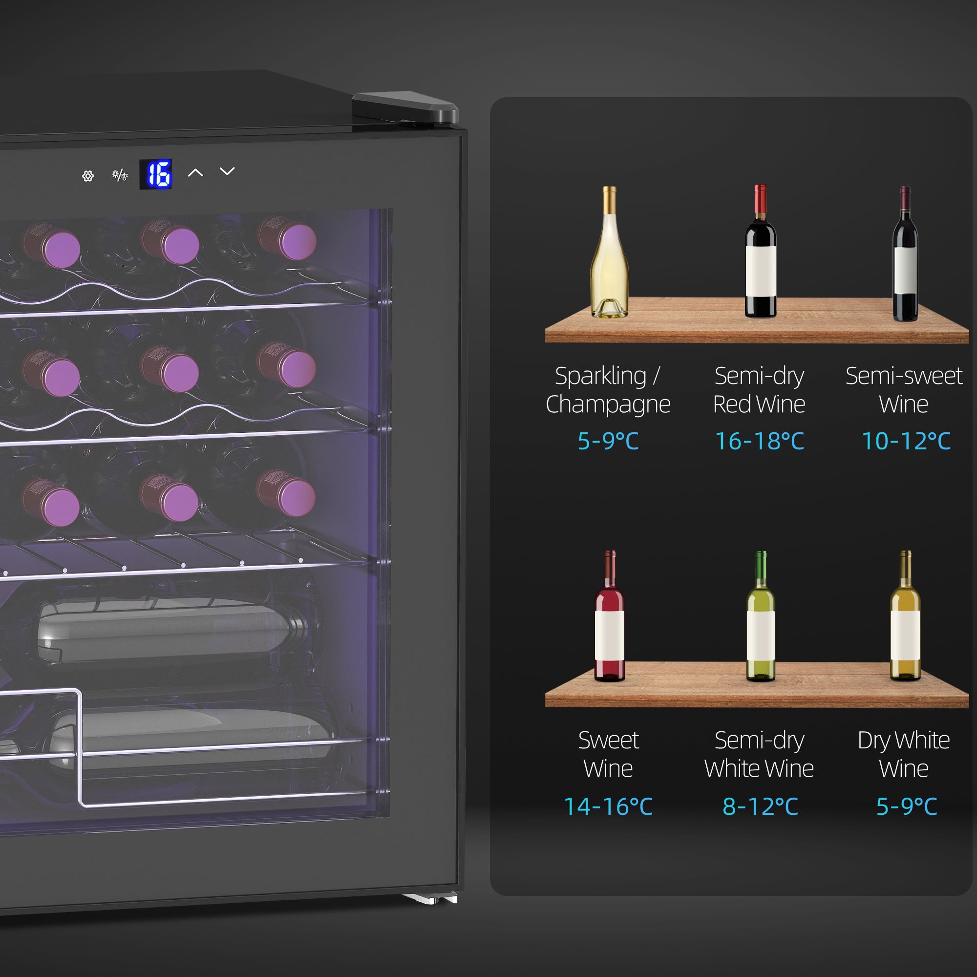 Kozy 42L 16-Bottle Wine Cooler Fridge - Black