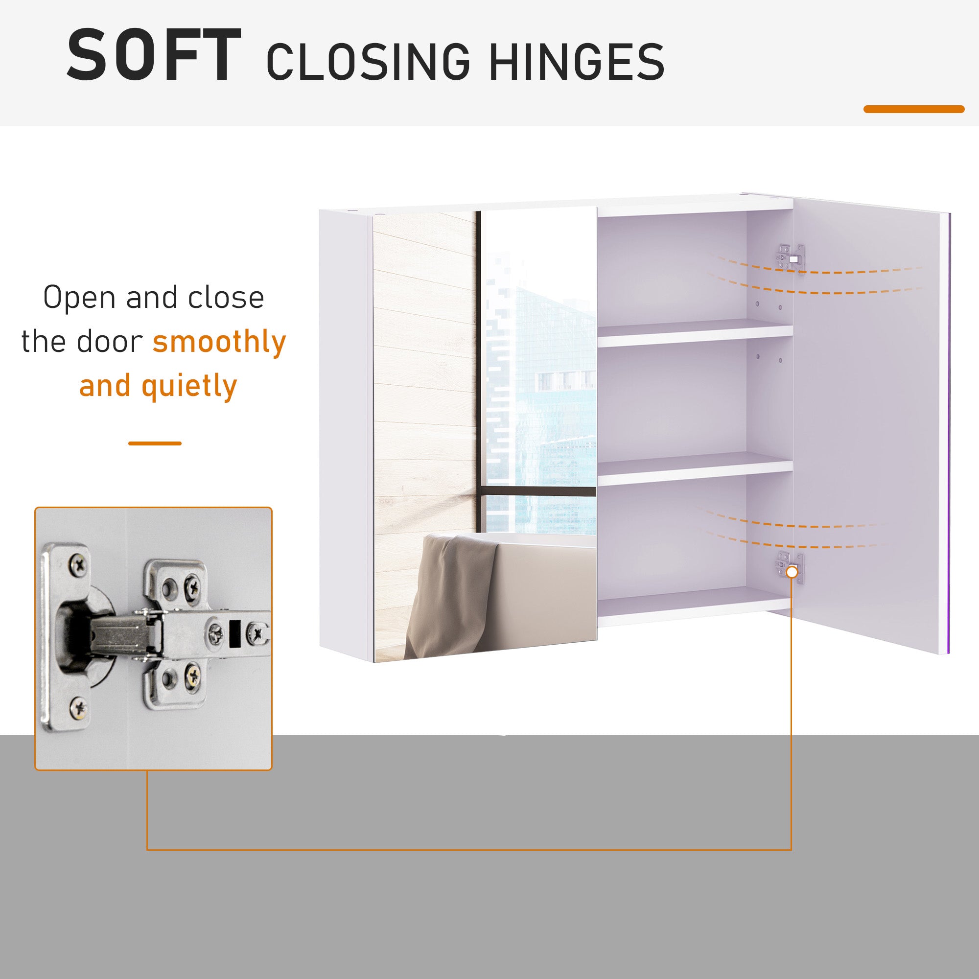 Kozy Mirror Cabinet, Wall Mount Bathroom Storage Cabinet with Adjustable Shelf, Double Door Cupboard, 70 x 15 x 60 cm, White