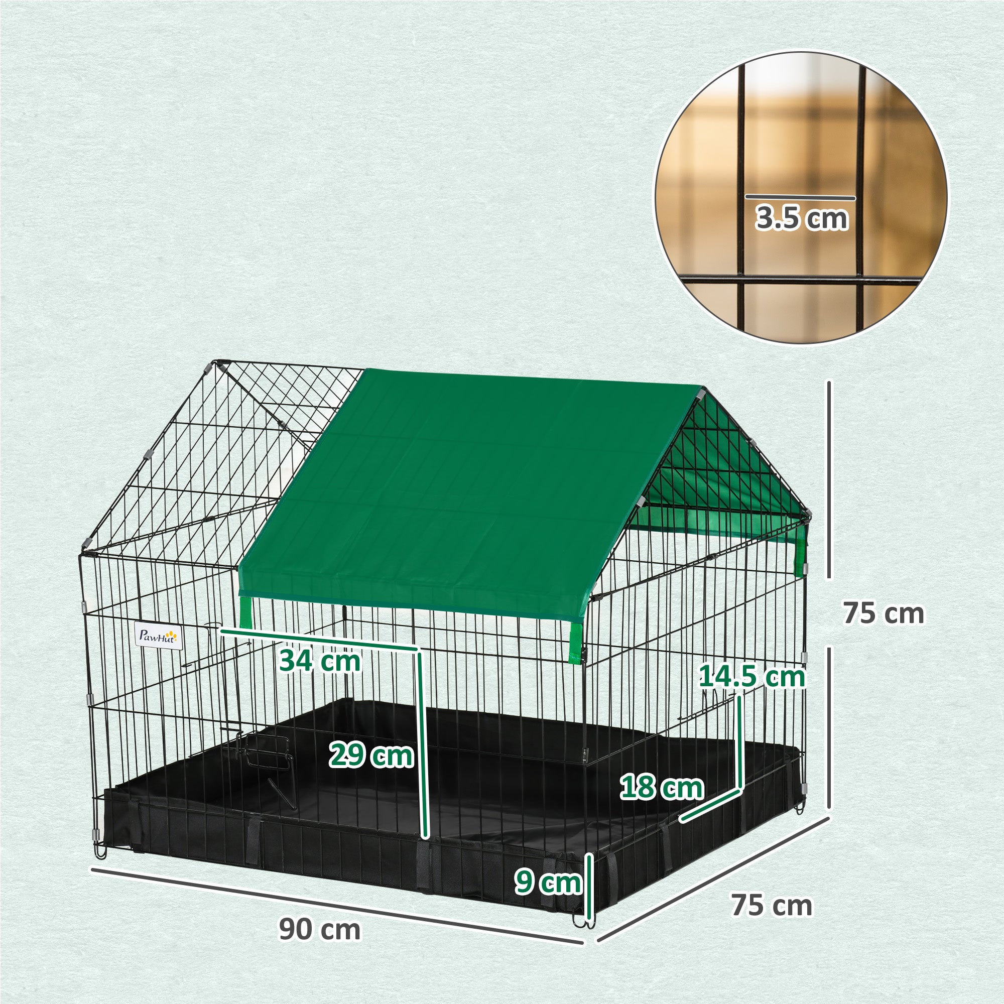 Kozy Rabbit Cage Guinea Pig Playpen Small Animal House for Kitties Puppies, w/ Water Proof Oxford Roof Floor 90 x 75 x 75 cm