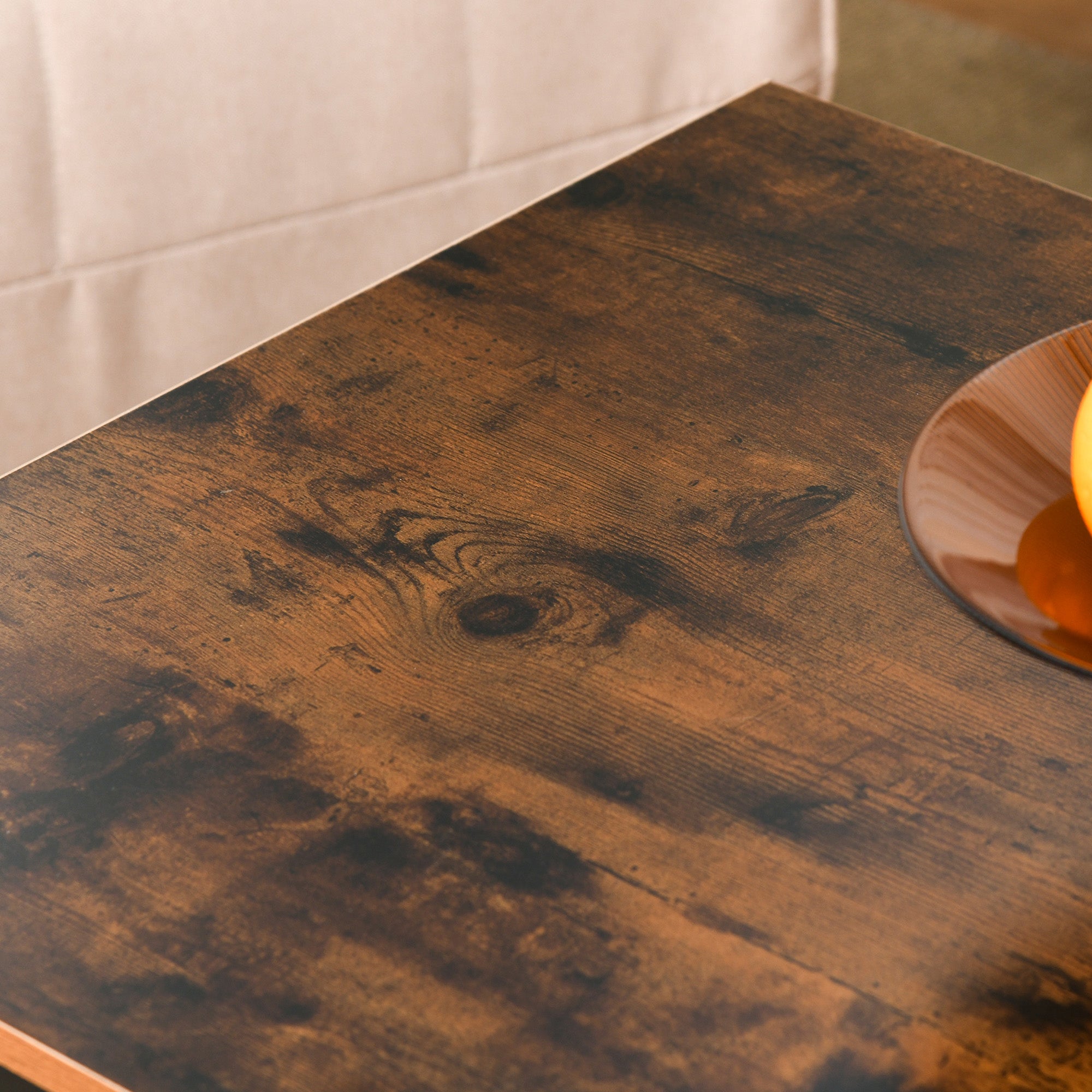 Kozy Coffee Table Industrial Side Table Living Room Table with Storage Shelf and Metal Frame for Home Office, 106L x 60W x 45Hcm