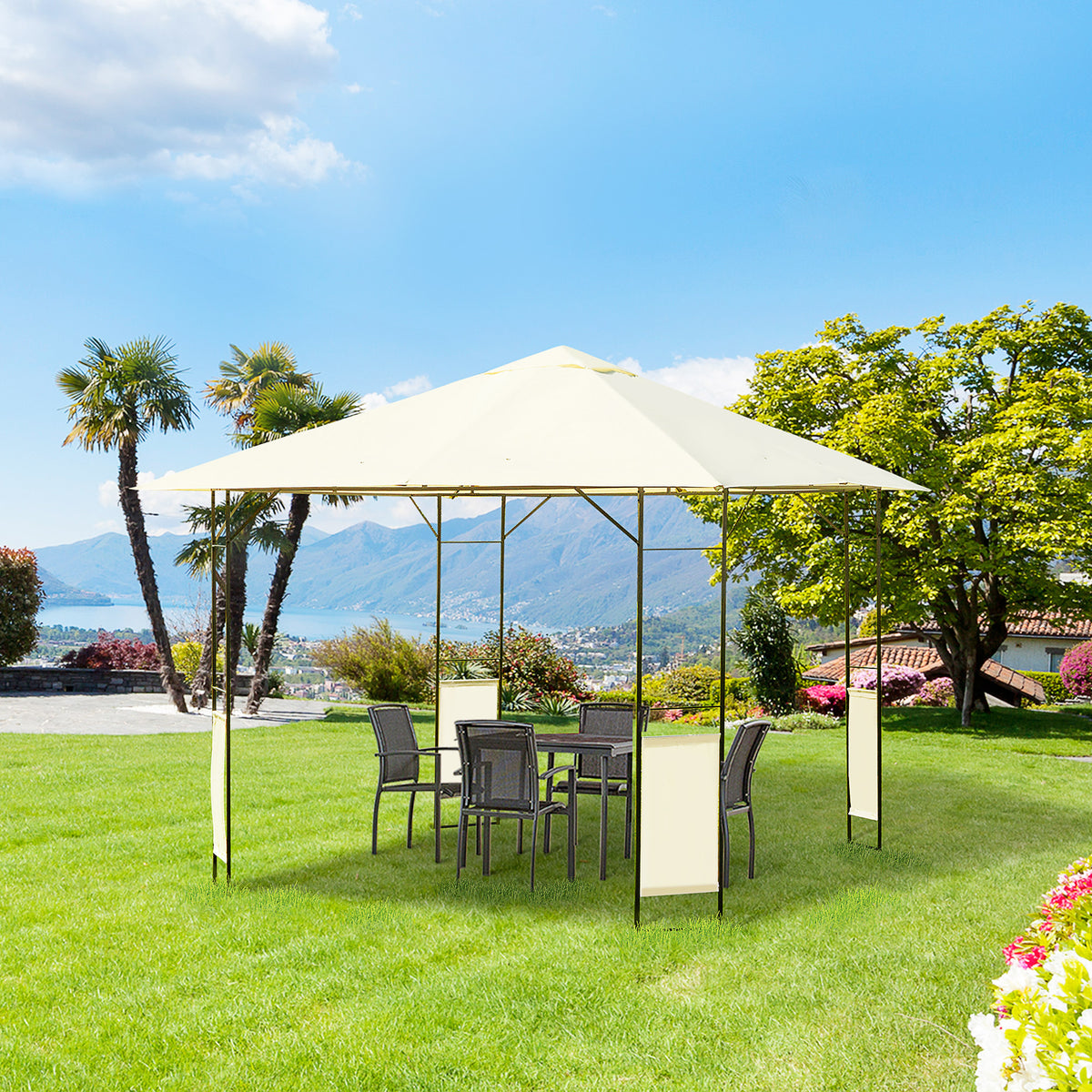 Outsunny 3x3m Garden Gazebo, Metal Frame, Water