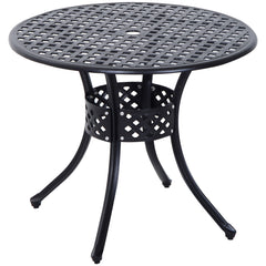 Kozy 85cm Round Garden Table with Umbrella Hole, Aluminium Grid Motif Outdoor Dining Table for Garden Patio, Black