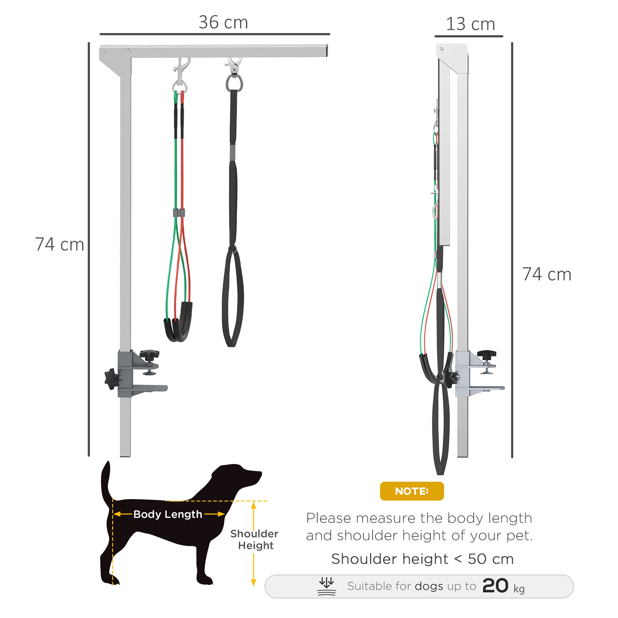 Kozy Adjustable Pet Grooming Arm, with Clamp, Haunch Holders & Grooming Loop - Sliver-Tone