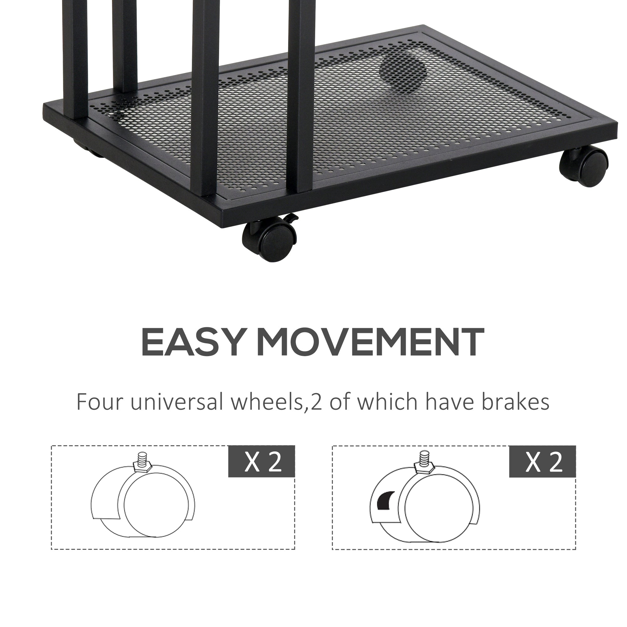 HOMCOM Sofa Side End Table, Mobile Coffee Table, Laptop Stand with Rolling Castors, Metal Frame, Storage Wooden Trolley.