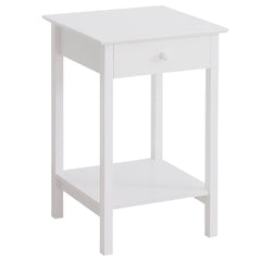 Kozy White Bedside Table, Wooden Side Table, Nightstand, Bedside Cabinet with Drawer and Storage Shelf for Bedroom and Living Room