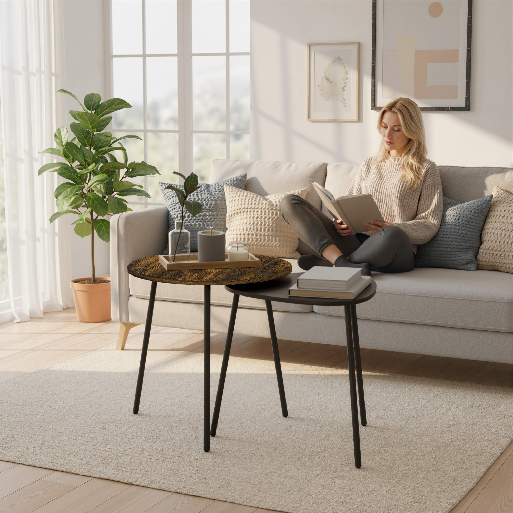 Kozy Nesting Side Table Set of 2 - Rustic Brown