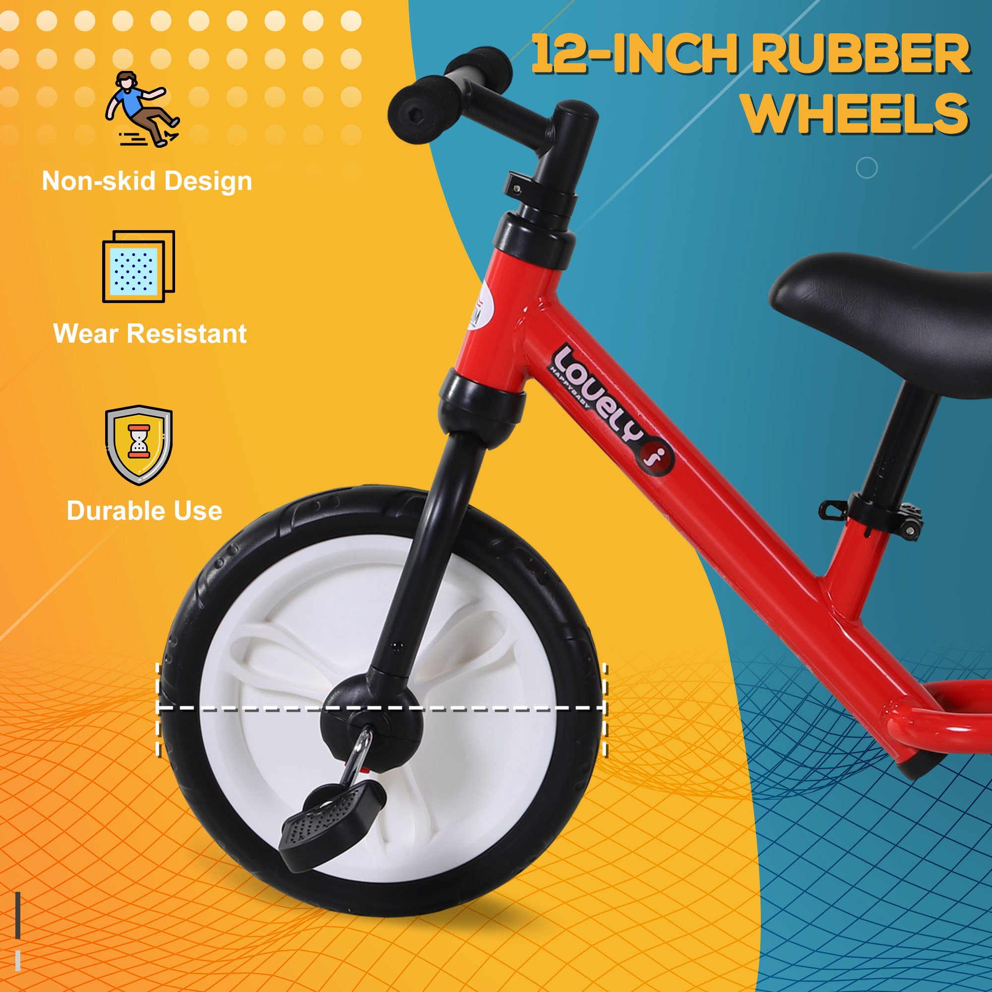 HOMCOM Toddler Balance Bike, Durable PP Material, Removable Stabilisers for Learning, Vibrant Red