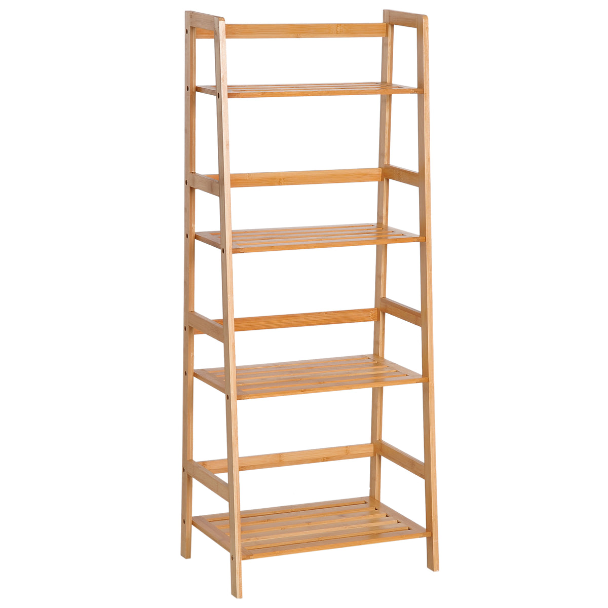 Kozy Bamboo Ladder Shelf, 4-Tier Bookshelf, Freestanding Bookcase for Living Room, Study, Bedroom, Home Office, 48 x 31.5 x 120cm, Natural Wood Effect