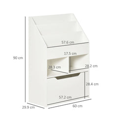 HOMCOM Kids' Bookshelf: Children's Storage Unit with Toy Drawer & Wheels, Room Organiser, White | Aosom UK