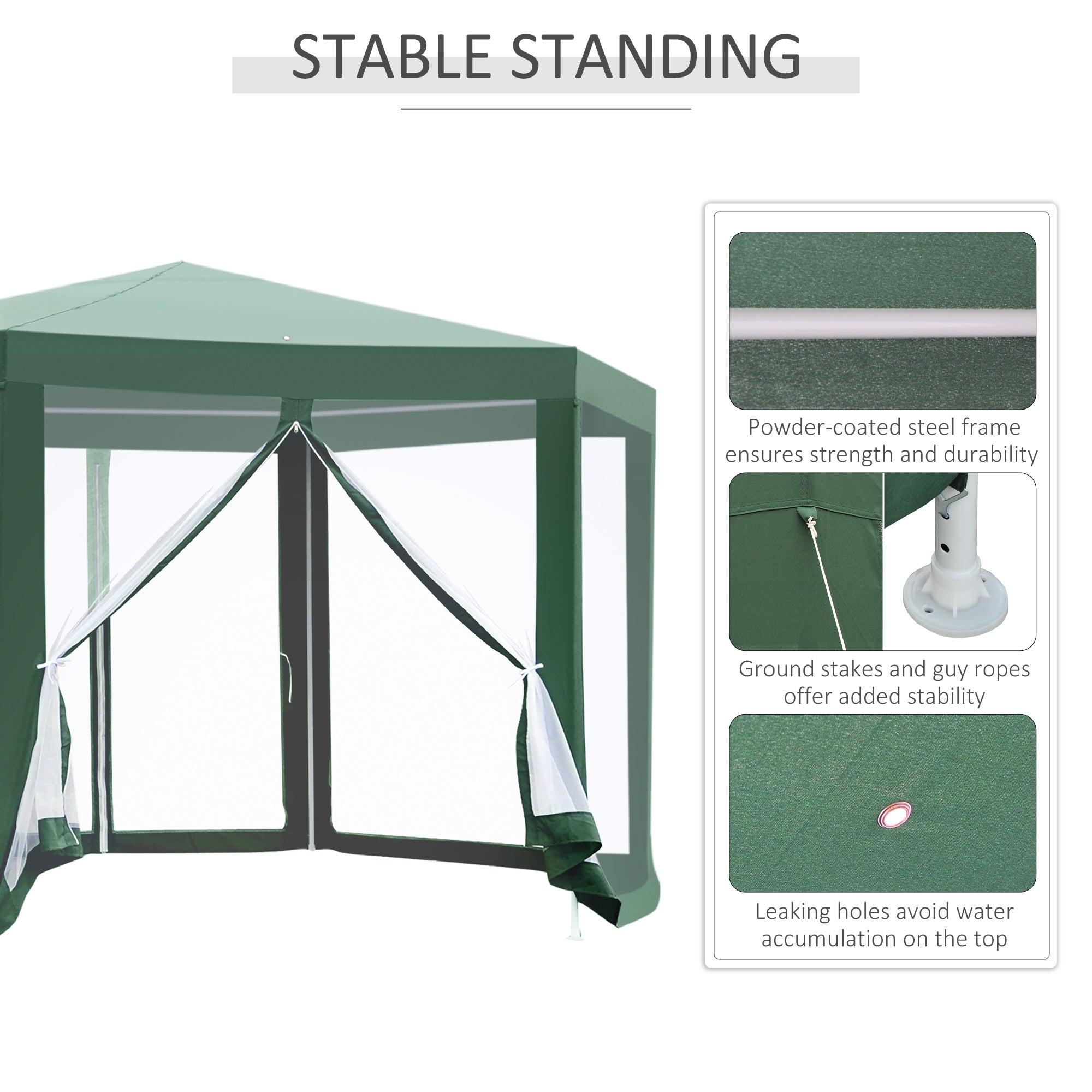 Outsunny Netting Gazebo Hexagon Tent Patio Canopy Outdoor Shelter Party Activities Shade Resistant (Green)