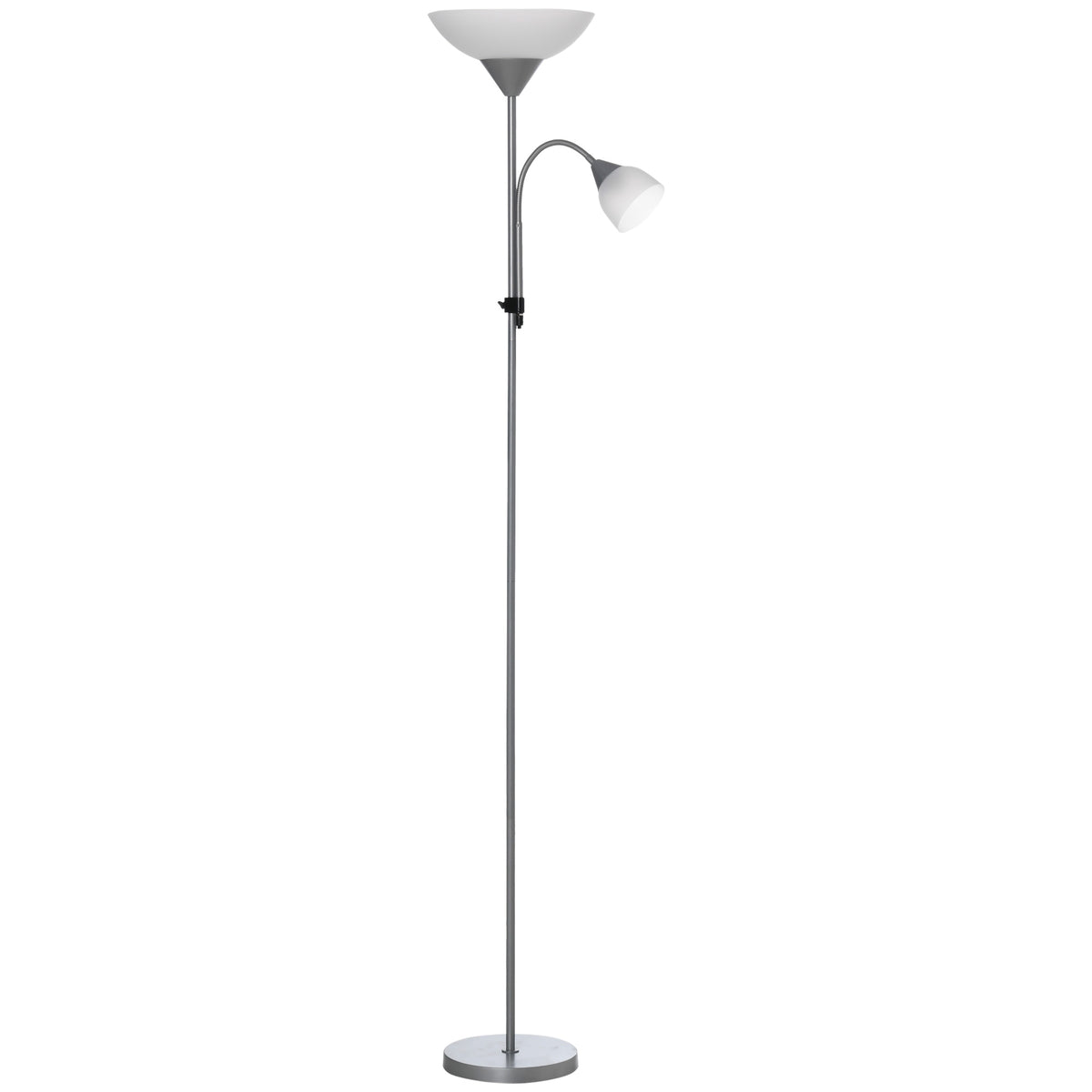Kozy LED Floor Lamp for Living Room, 180cm Tall Standing Lamp, Mother and Child Uplighter with Adjustable Gooseneck, Silver Tone