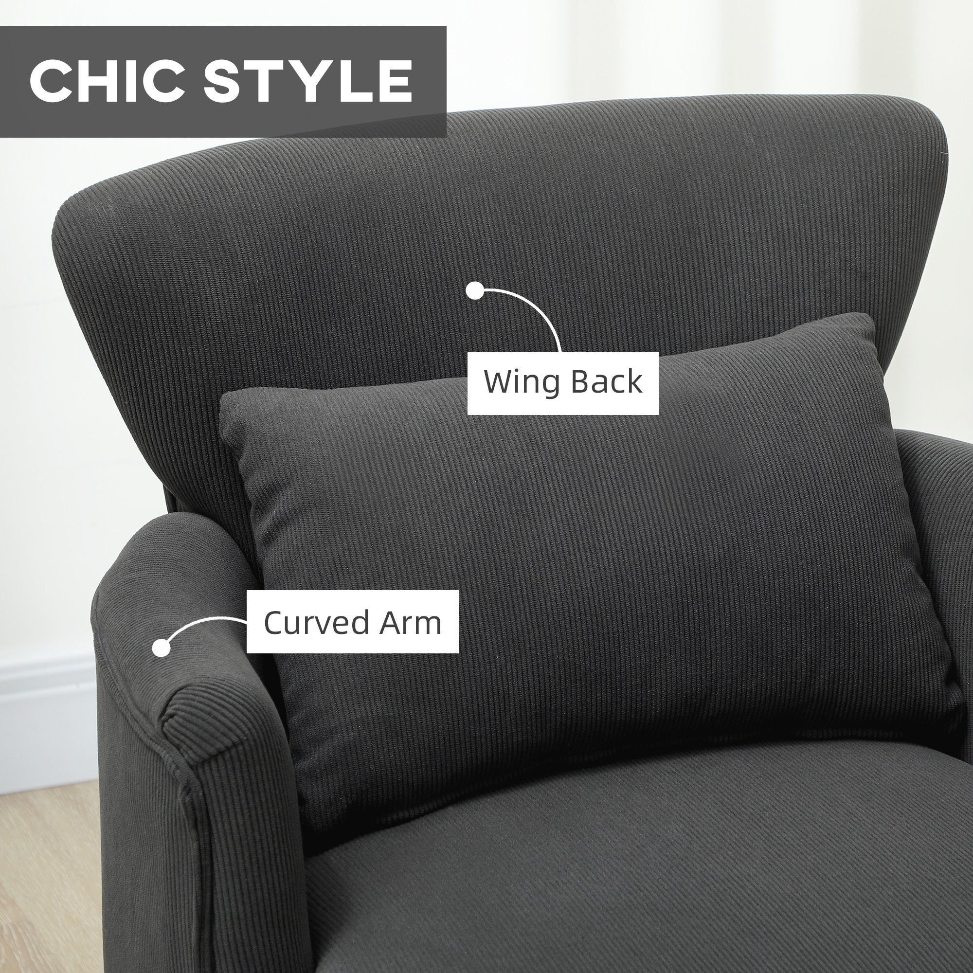 Kozy Corduroy Retro Accent Chair - Black