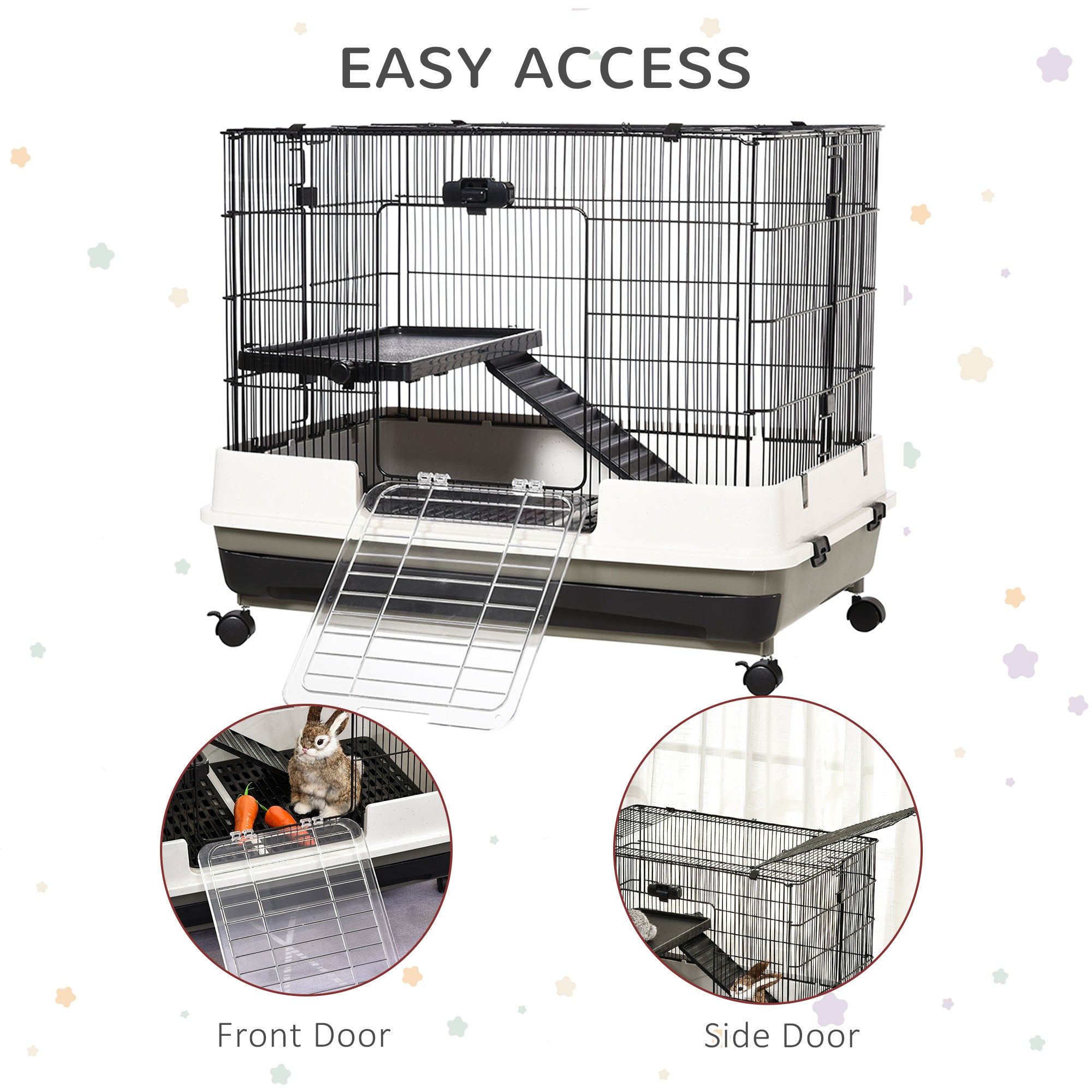 PawHut Small Animal Steel Wire Rabbit Cage Pet Play House  W/ Waste Tray Black