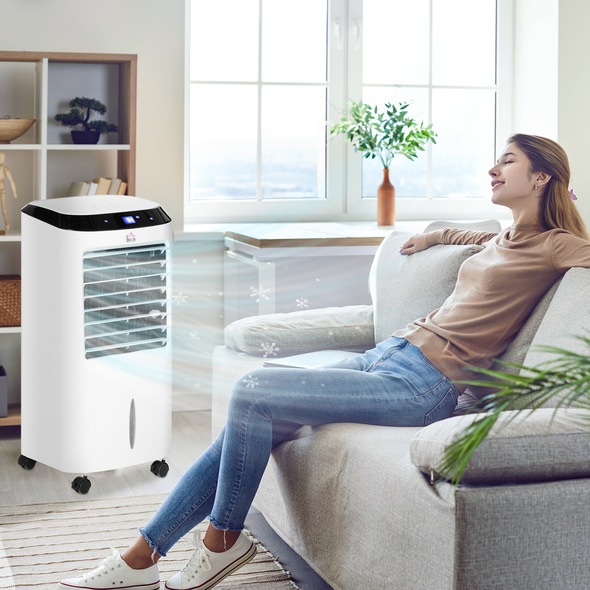 Kozy Portable Air Cooler, Evaporative Anion Ice Cooling Fan Water Conditioner Humidifier Unit with 10L Water Tank, 3 Modes, 3 Speed, Remote, Timer, Oscillating for Home Quiet Bedroom, White