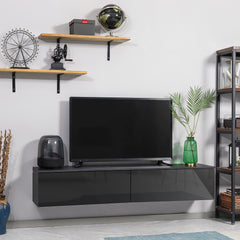 Kozy 160cm High Gloss Floating TV Unit Stand for TVs up to 70", Wall Mounted TV Cabinet with Storage Cupboards, Grey and Black