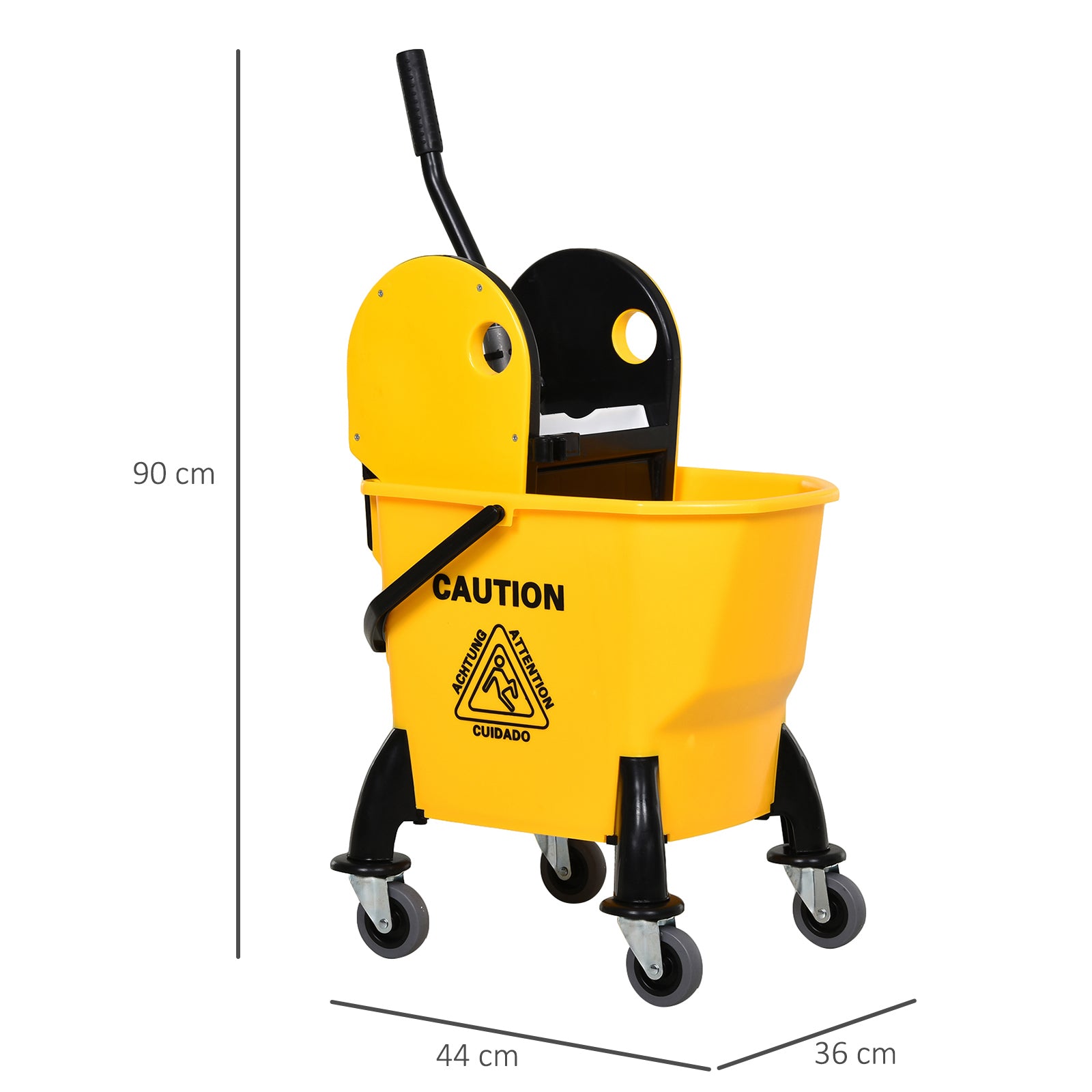 HOMCOM 26L Mop Bucket & Water Wringer w/ 4 Wheels Plastic Body Metal Handle Pole Holder Home Commercial Cleaning Floor Cart Yellow