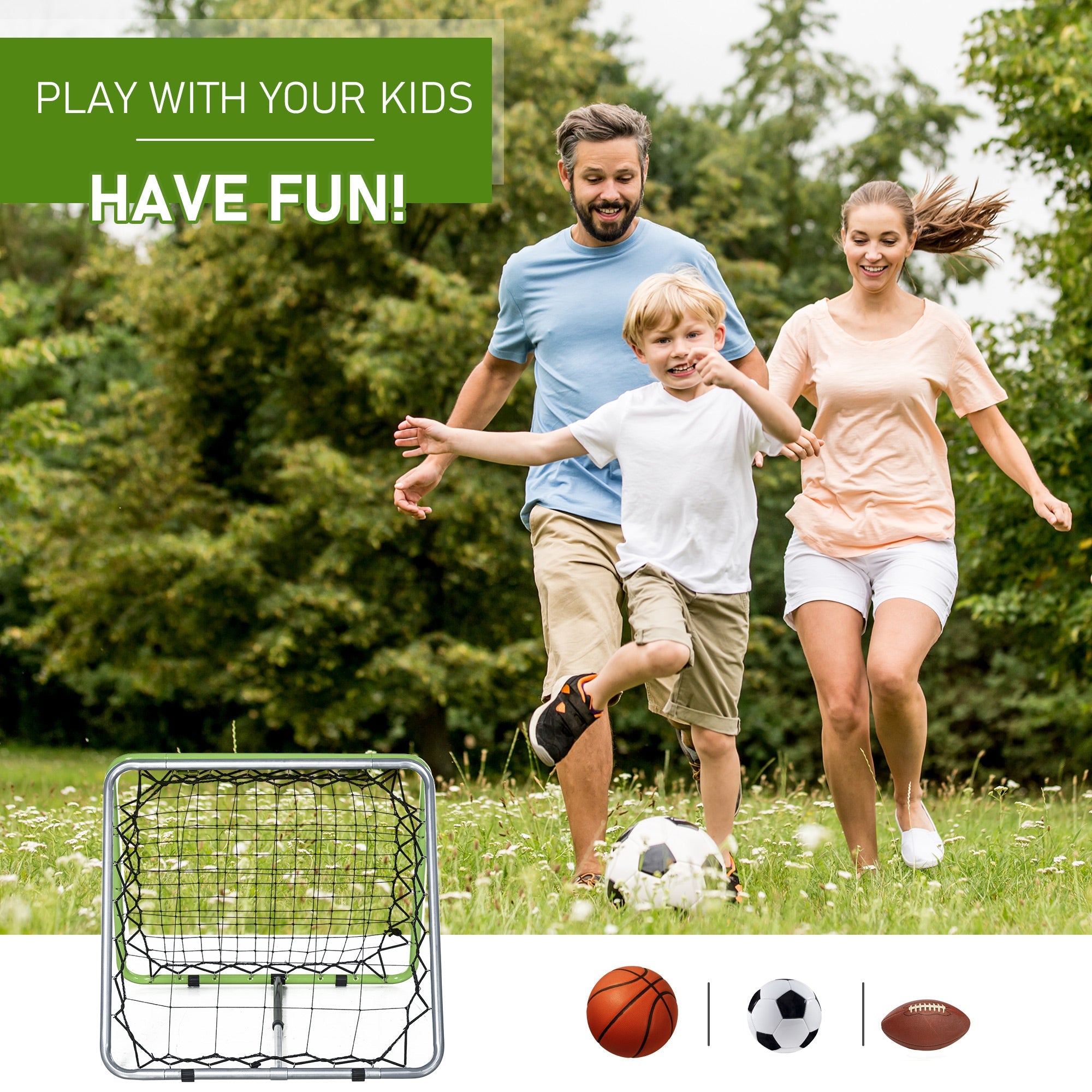 HOMCOM Football Training Net, Soccer Kickback Target Goal Both Side Rebounder Net, Adjustable Angle Goal Training Set for Kids and Children, Backyard