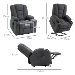 Kozy Electric Riser Recliner Armchair， Oversized Chair with Cup Holder & Side Pockets for Elderly in Living Room, Charcoal Grey
