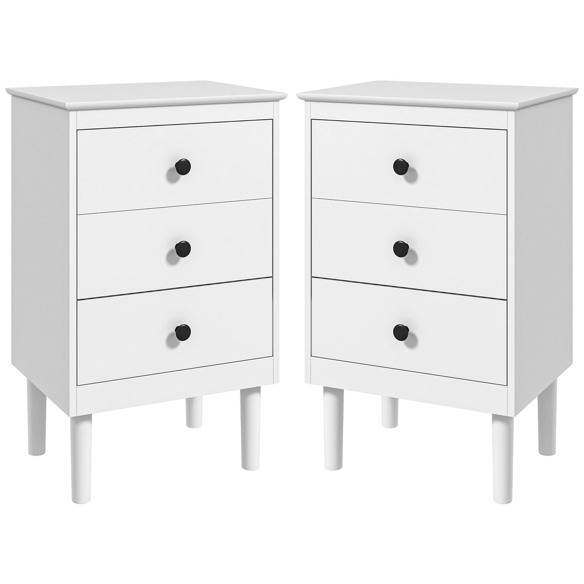 HOMCOM Bedside Table Set of 2, Modern Sofa Side Table with 3 Drawers, Nightstand for Bedroom, 40x30x64cm, White
