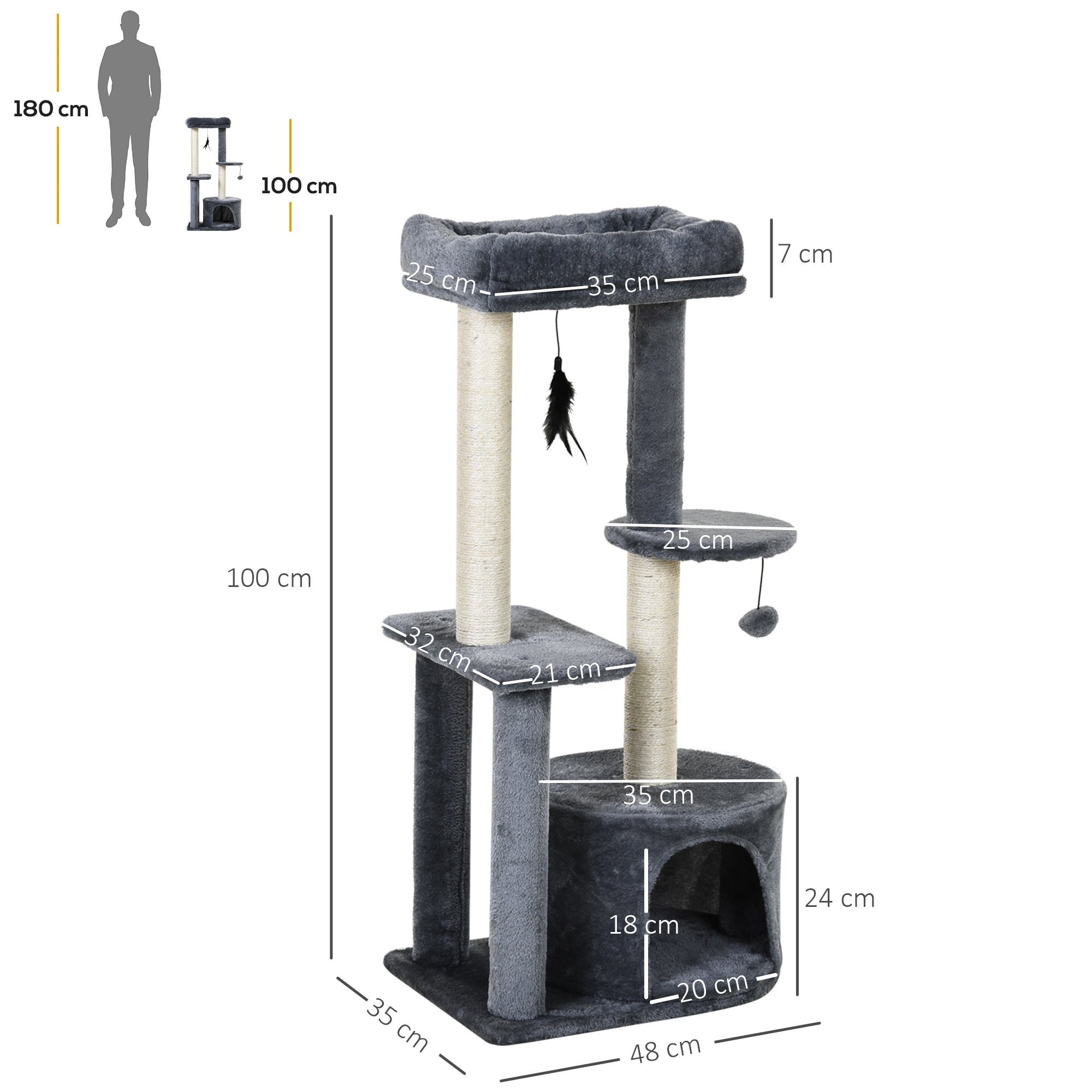 PawHut Cat Tree 100cm, Multi