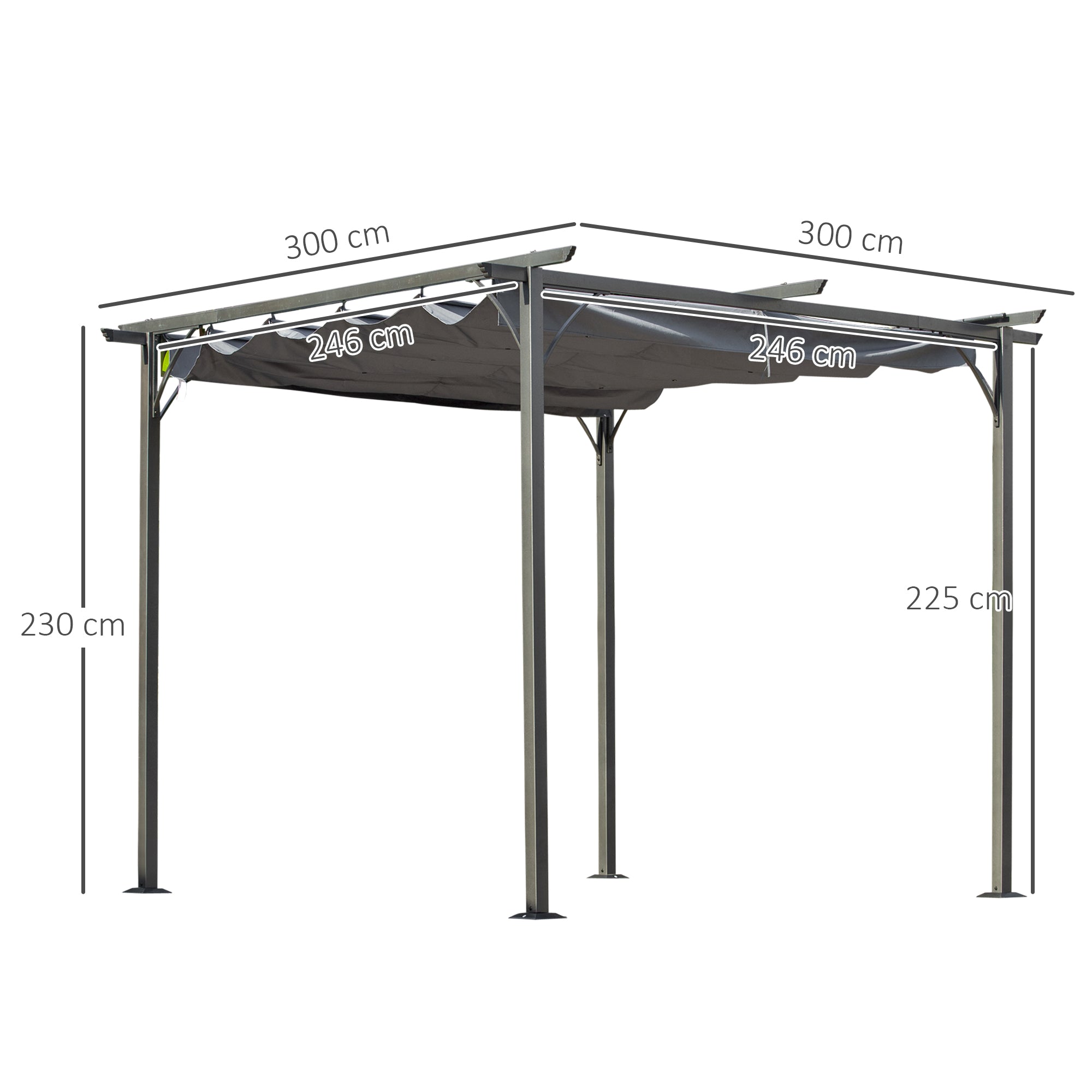 Outsunny 3x3 (m) Metal Pergola Gazebo Awning Retractable Canopy Outdoor Garden Sun Shade Shelter Marquee Party BBQ Grey