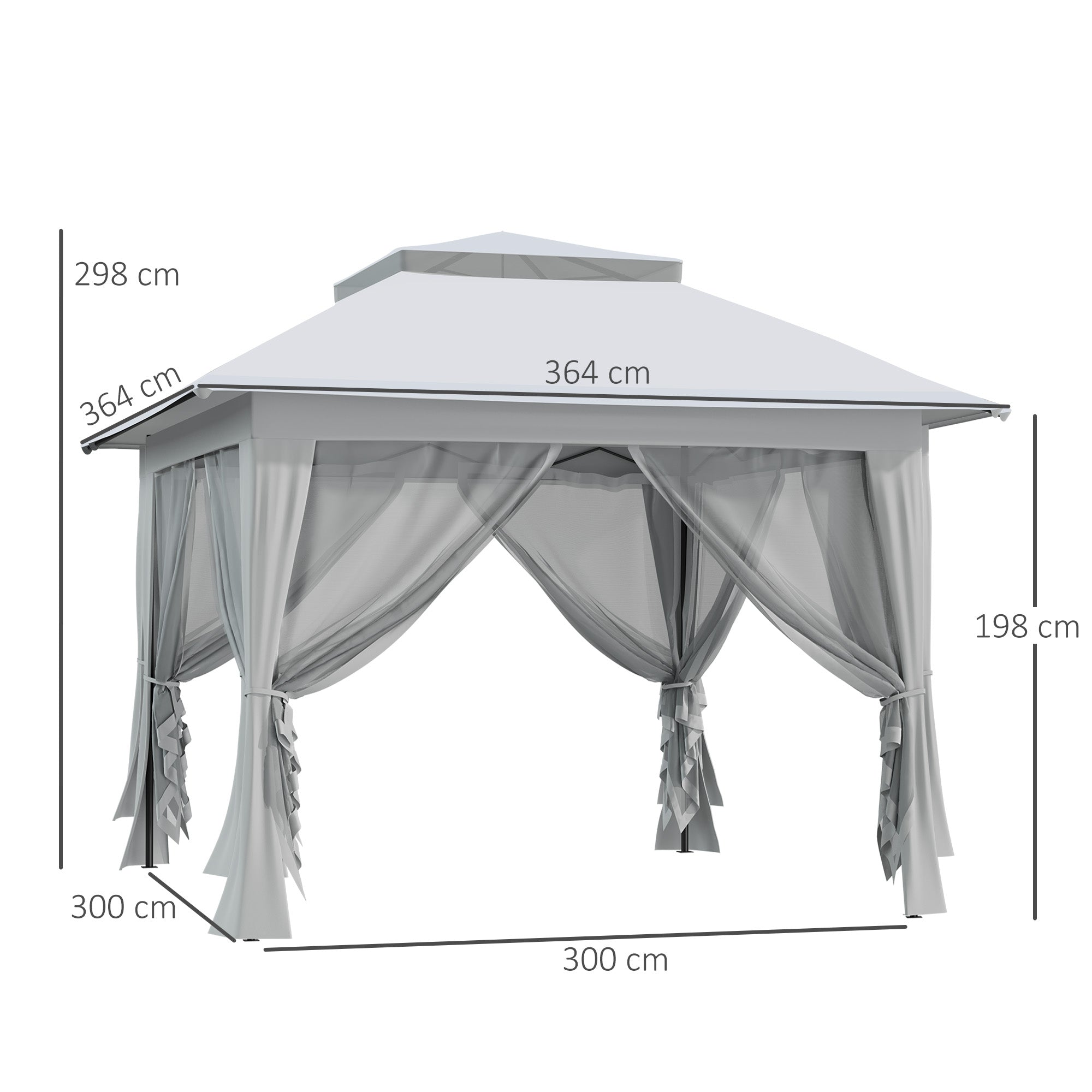Kozy 3.6 x 3.6 m Pop up Gazebo with Netting, Height Adjustable Party Tent Instant Canopy Sun Shade Shelter, Grey