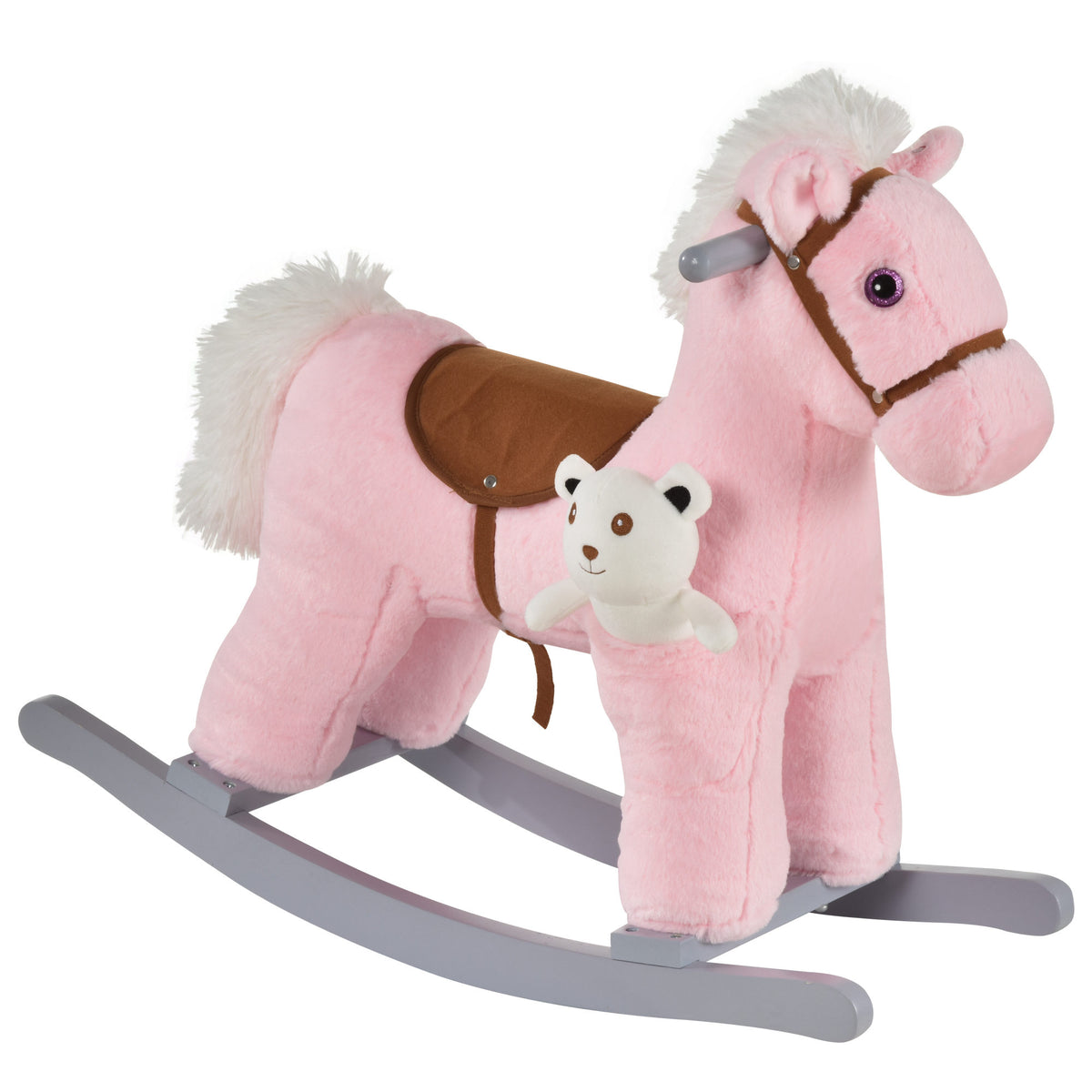 Kozy Kids Plush Ride-On Rocking Horse Toy Rocker with Plush Toy Realistic Sounds for Child 18-36 Months Pink