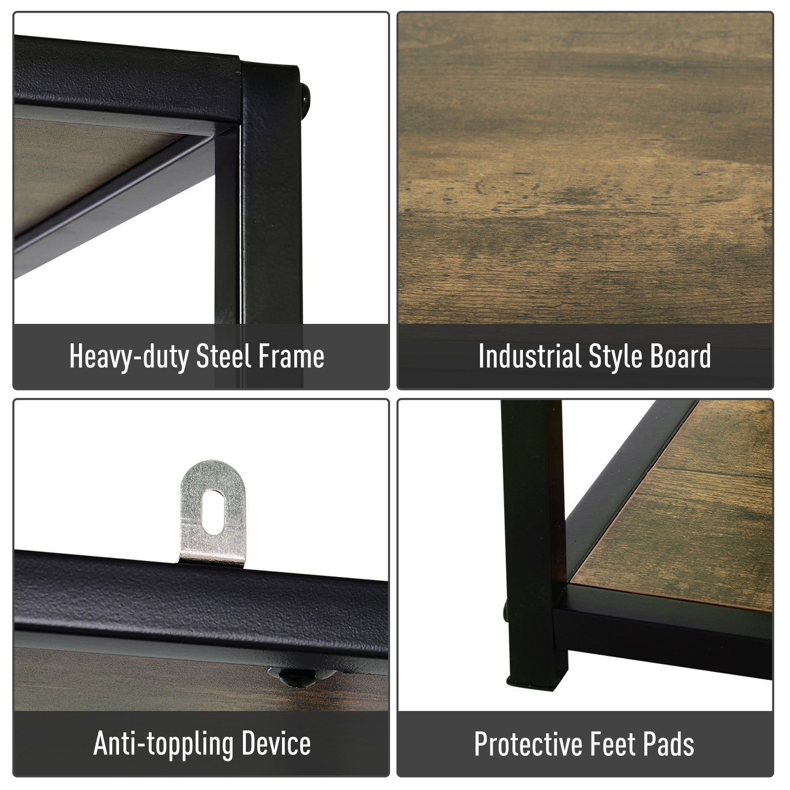 Kozy 6 Tier Bookcase, Industrial Tall Shelf Unit with Steel Frame for Home Office, Study, Living Room, Hallway, 82 x 33.5 x 175 cm, Rustic Brown and Black