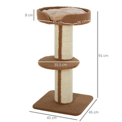 PawHut Cat Tree with Perches, Sisal Scratching Posts & Lamb Cashmere, Activity Centre, Brown