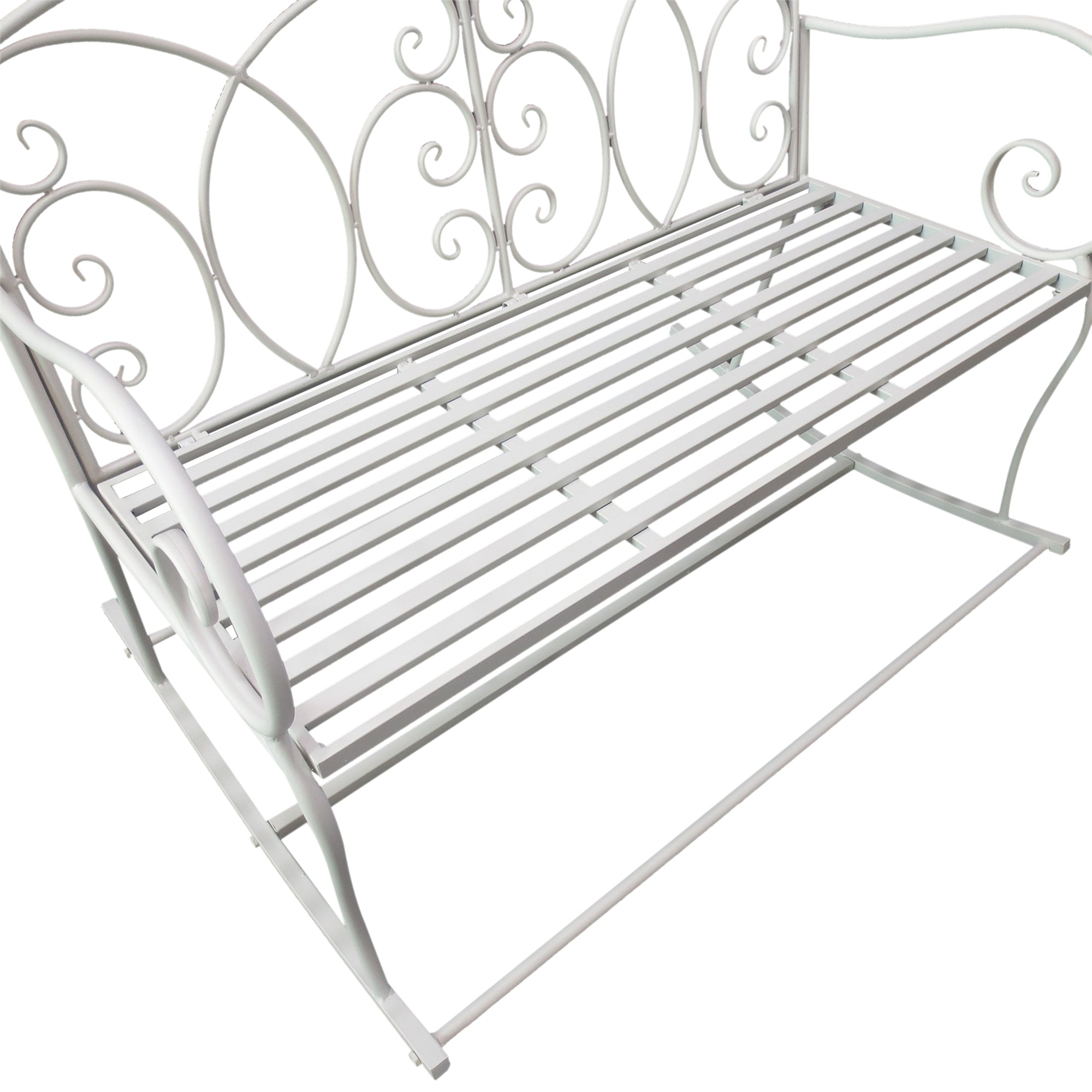 Kozy Patio 2 Seater Rocking Bench Steel Garden Outdoor Garden Loveseat Chair w/ Decorative Backrest White