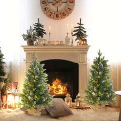Kozy - Set of Two 3ft Christmas Trees, with Lights, Berries and Pinecones