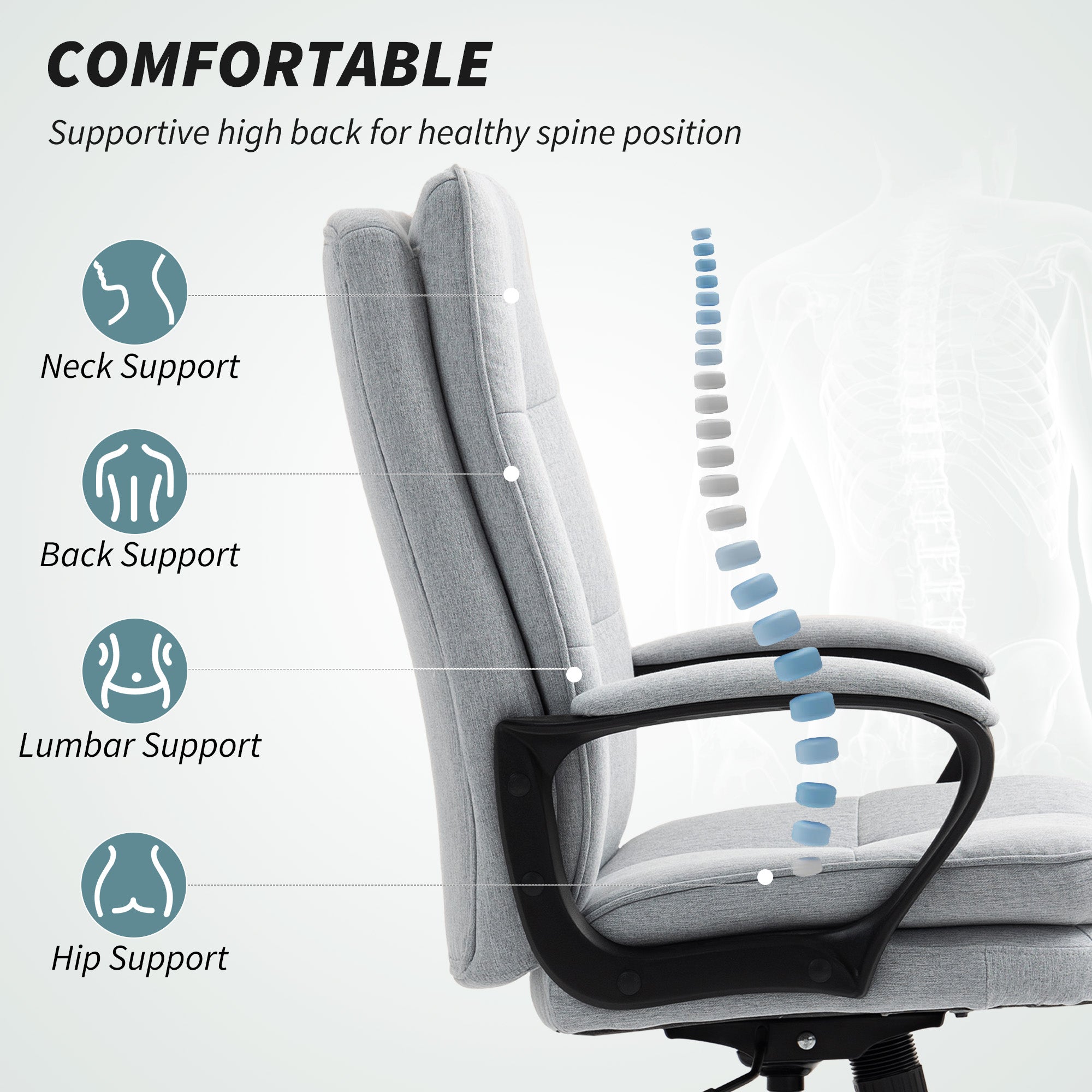 Kozy - Double Padded Linen-Look Office Chair - Light Grey