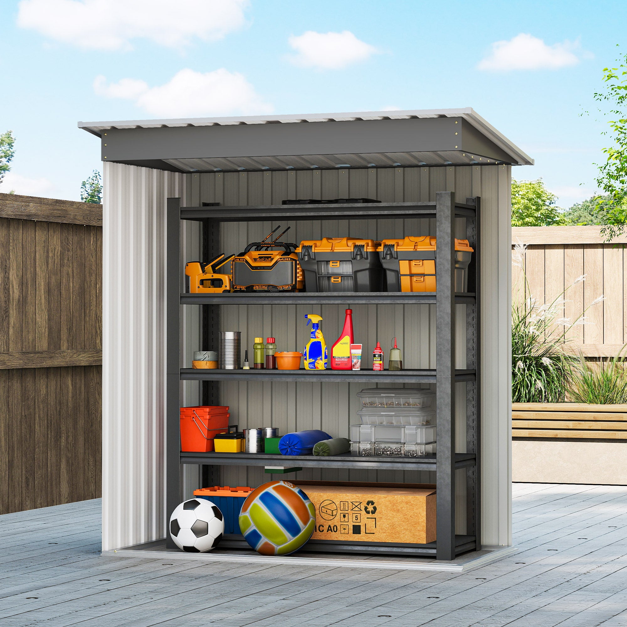Kozy - 5x3 Storage Shed with Sliding Door and Sloped Roof for Garden, Light Grey