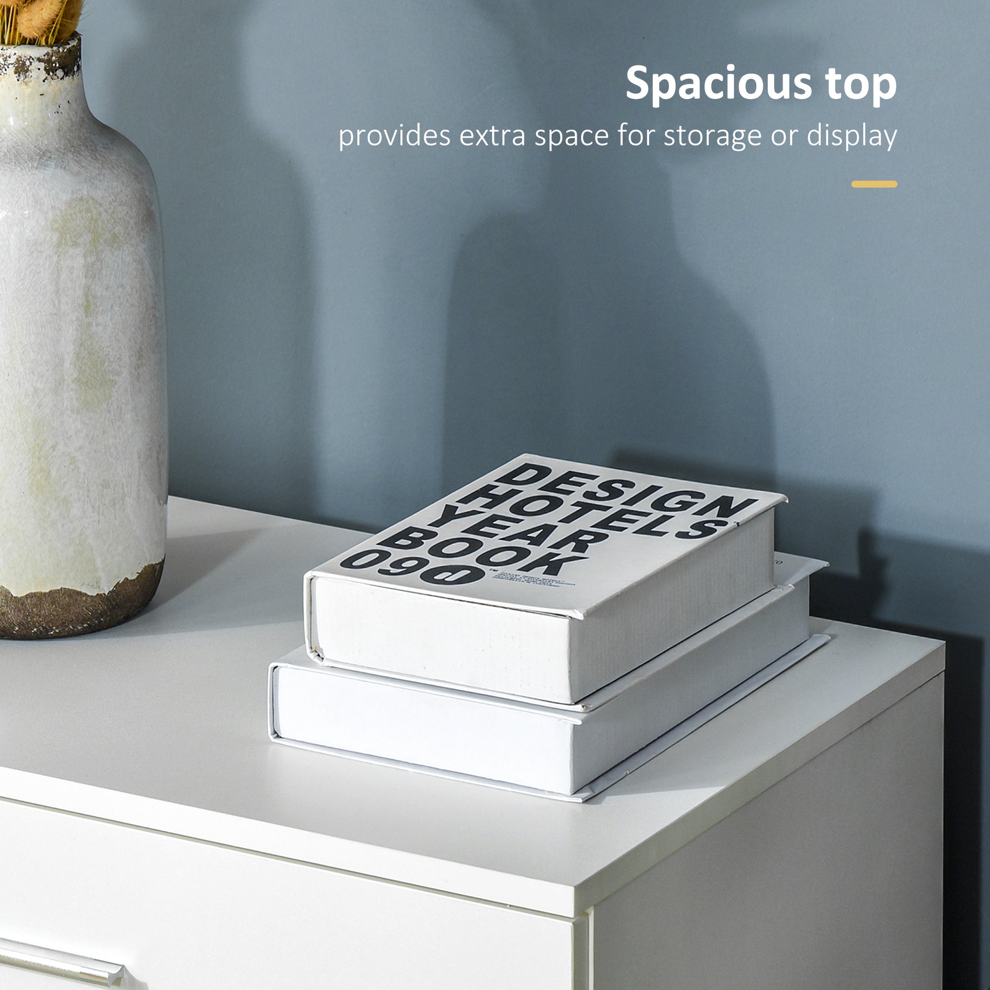 Kozy Chest of Drawers, 4 Drawers Storage Cabinet with Metal Rails, Anti-Tip for Playroom, Nursery Room, Hallway, etc