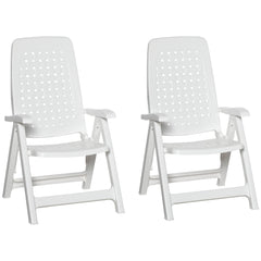 Outsunny Folding Dining Chairs, Set of 2 Plastic Reclining Armchairs with 4-Position Backrest for Indoor & Outdoor, White | Aosom UK