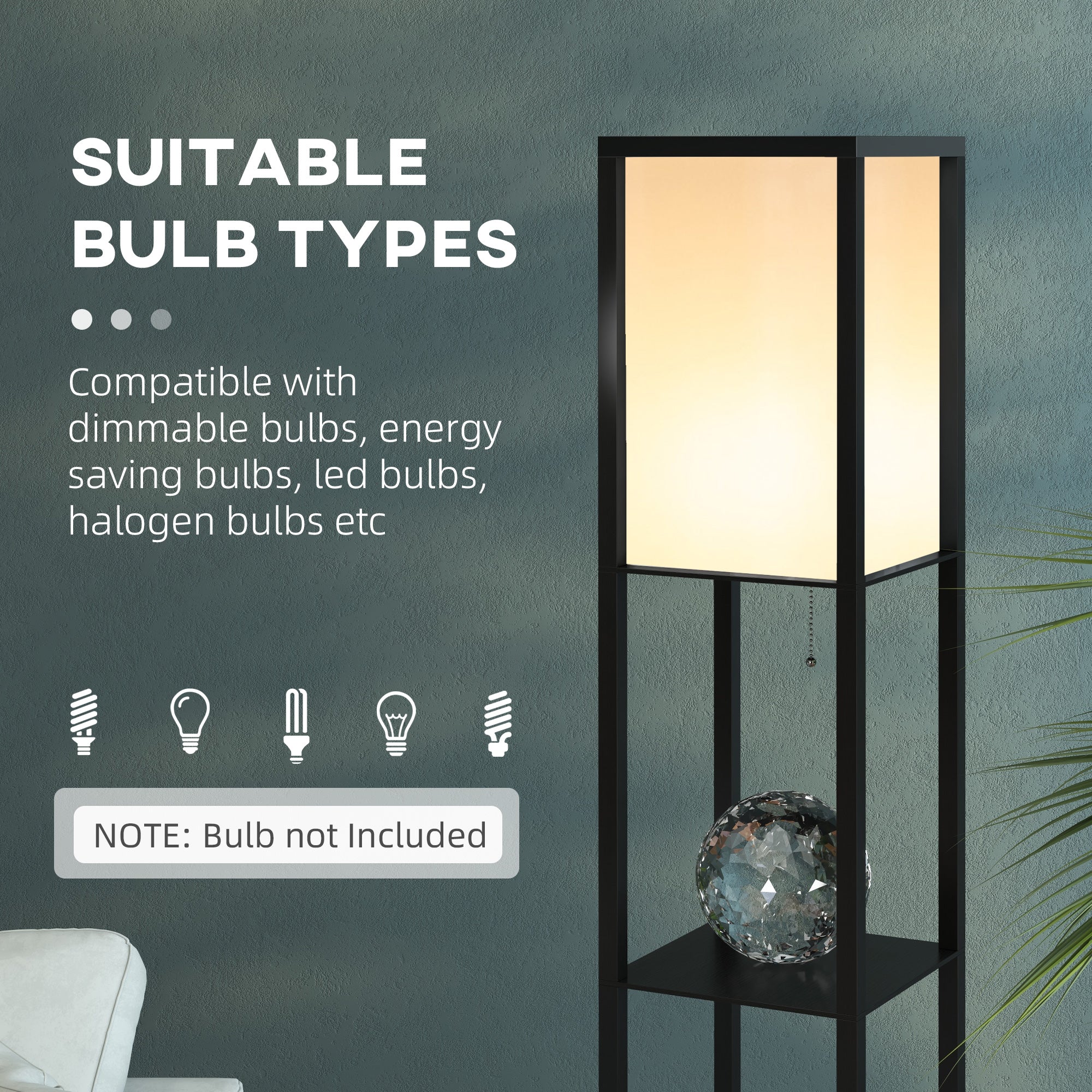 Kozy Floor Lamp with Shelves and Top Light, Modern Corner Standing Lamp with TC Fabric Lampshade for Living Room, Bedroom, Bulb not Included, Black