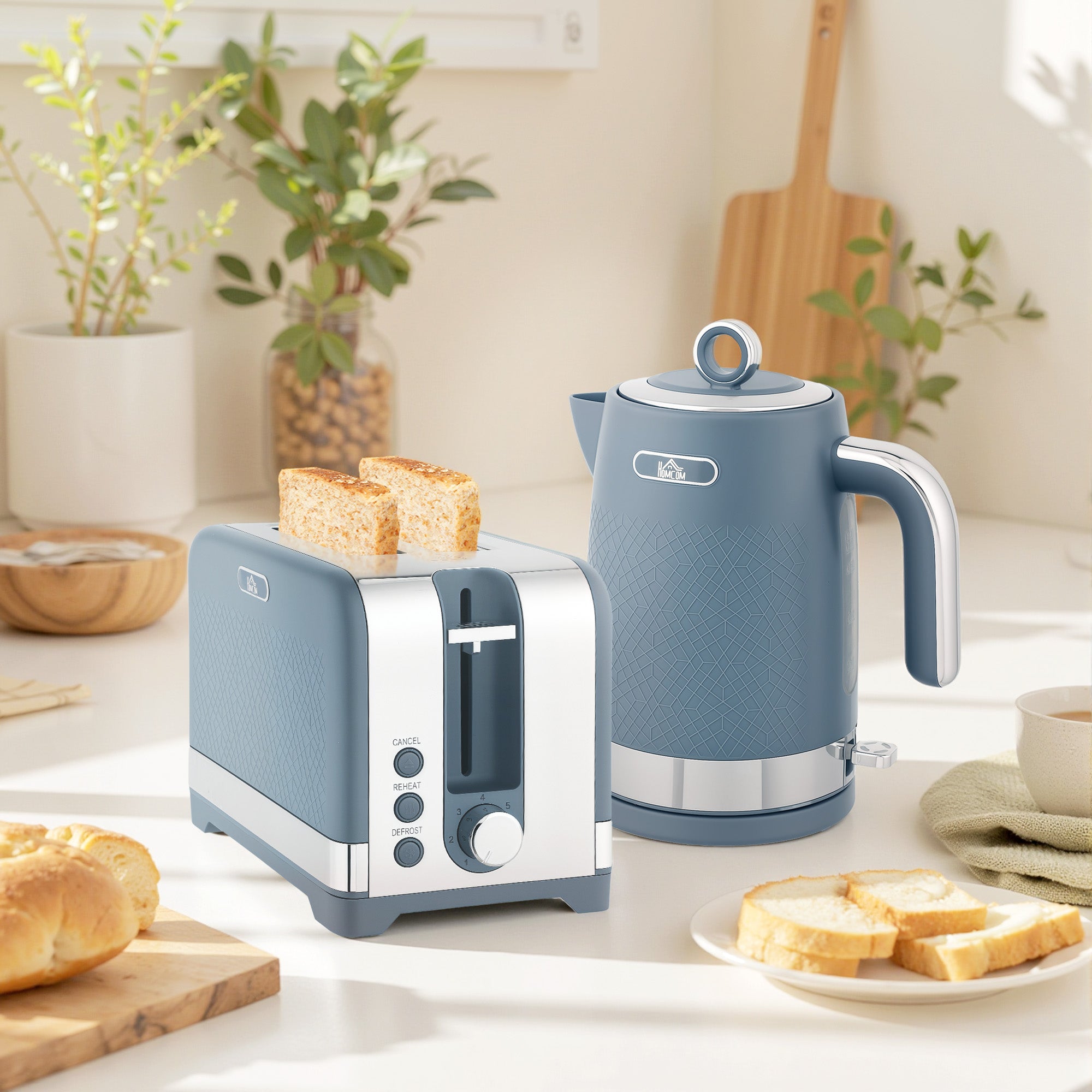 Kozy Sleek Textured Kettle and Toaster Set - Blue