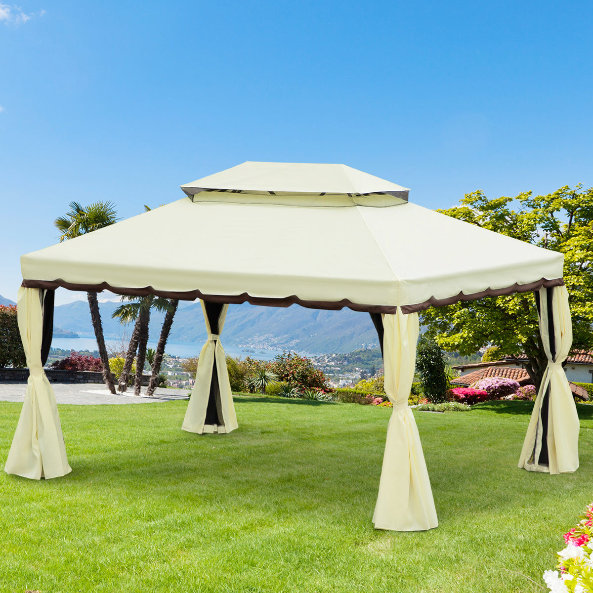 Outsunny 3 x 4 m Aluminium Metal Gazebo Marquee Canopy Pavilion Patio Garden Party Tent Shelter with Nets and Sidewalls