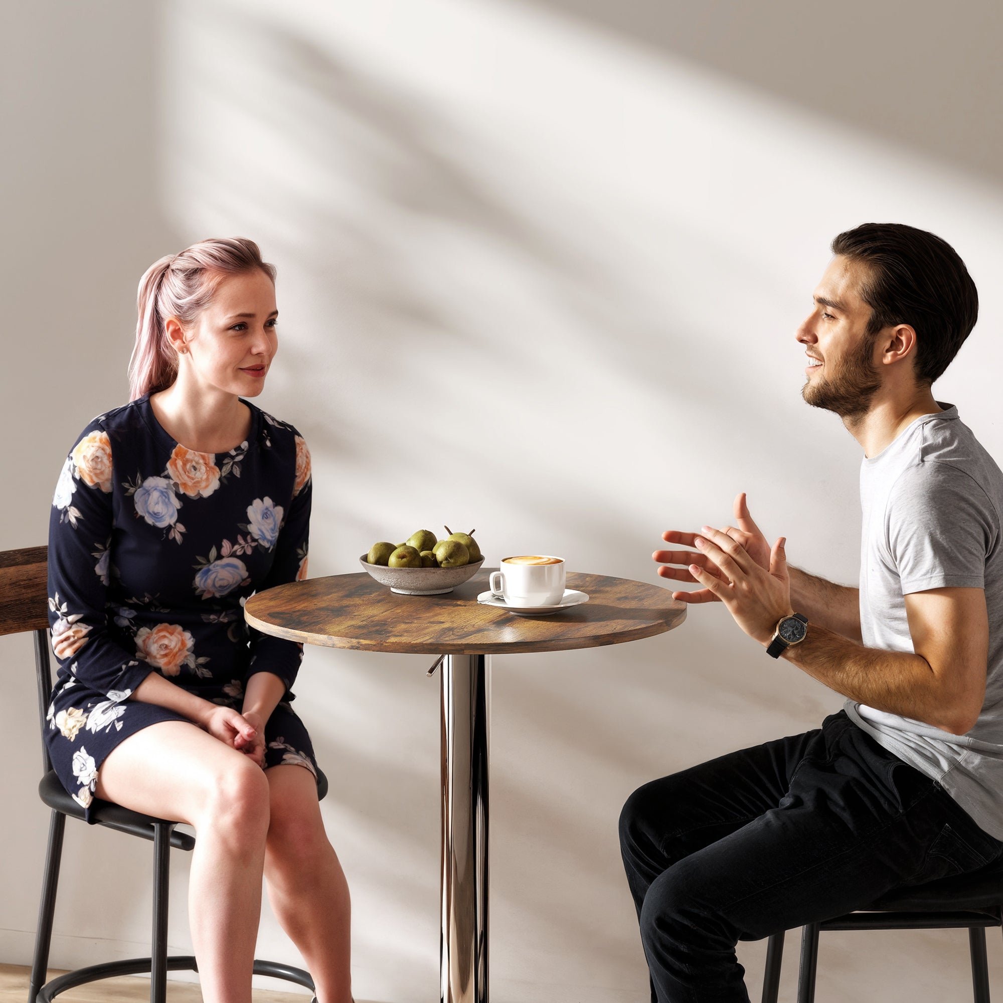 Kozy Round Bar Table, 360 Degree Swivel Counter Pub Table with Adjustable Height, for Kitchen, Cafe, Rustic Brown