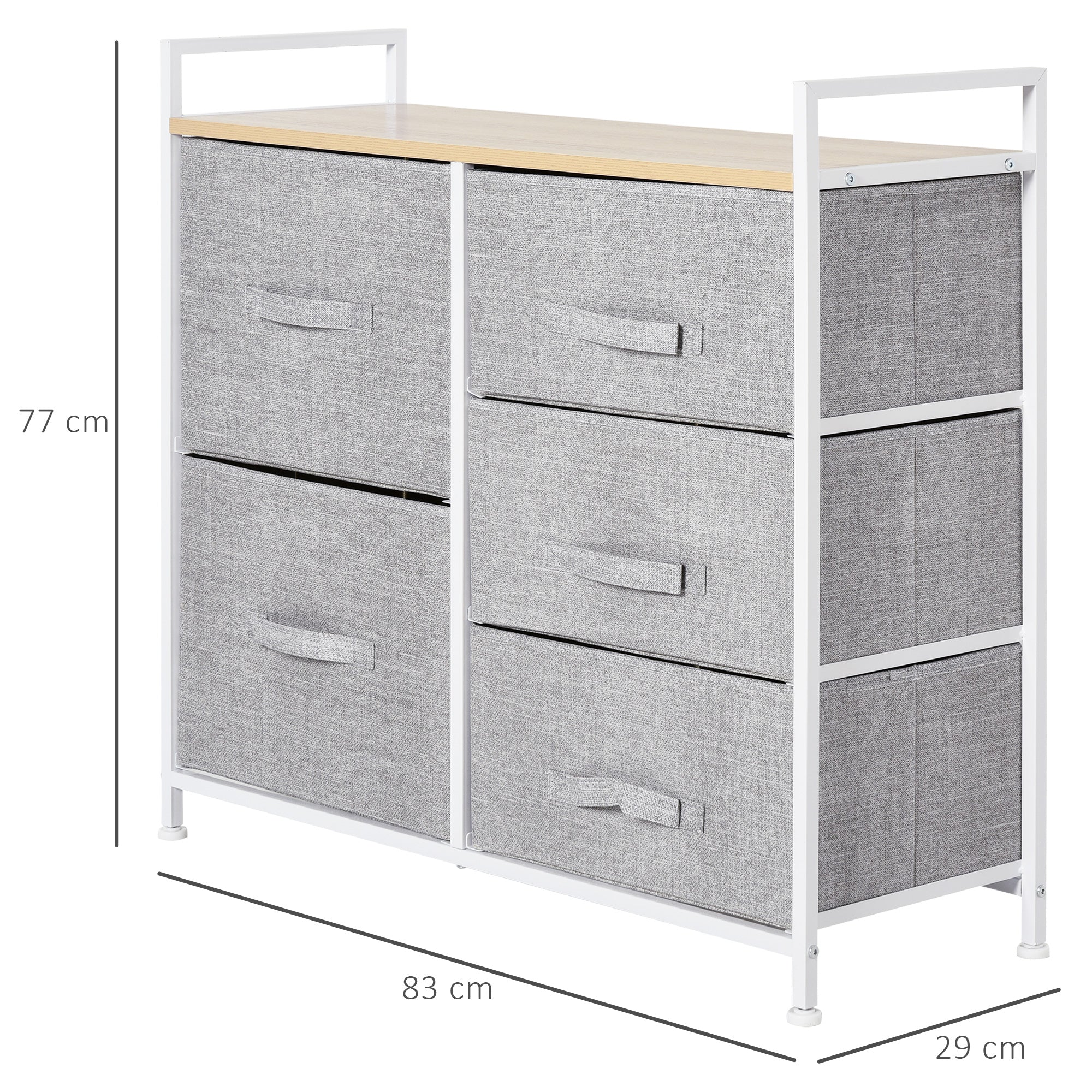 HOMCOM 5 Drawer Linen Storage Chest Home Organisation w/ Shelf Handles Metal Frame Adjustable Feet Hallway Home Dresser Grey