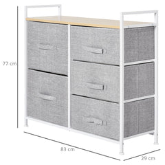 HOMCOM 5 Drawer Linen Storage Chest Home Organisation w/ Shelf Handles Metal Frame Adjustable Feet Hallway Home Dresser Grey