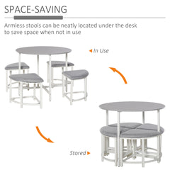 Kozy Modern Round Dining Table Set with 4 Upholstered Stools for Dining Room, Kitchen, Grey
