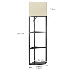 HOMCOM Floor Lamp with Shelves, Pull Chain Switch, Floor Standing Lamp, Modern Tall Standing Lamps for Living Room, Bedroom, Black | Aosom UK